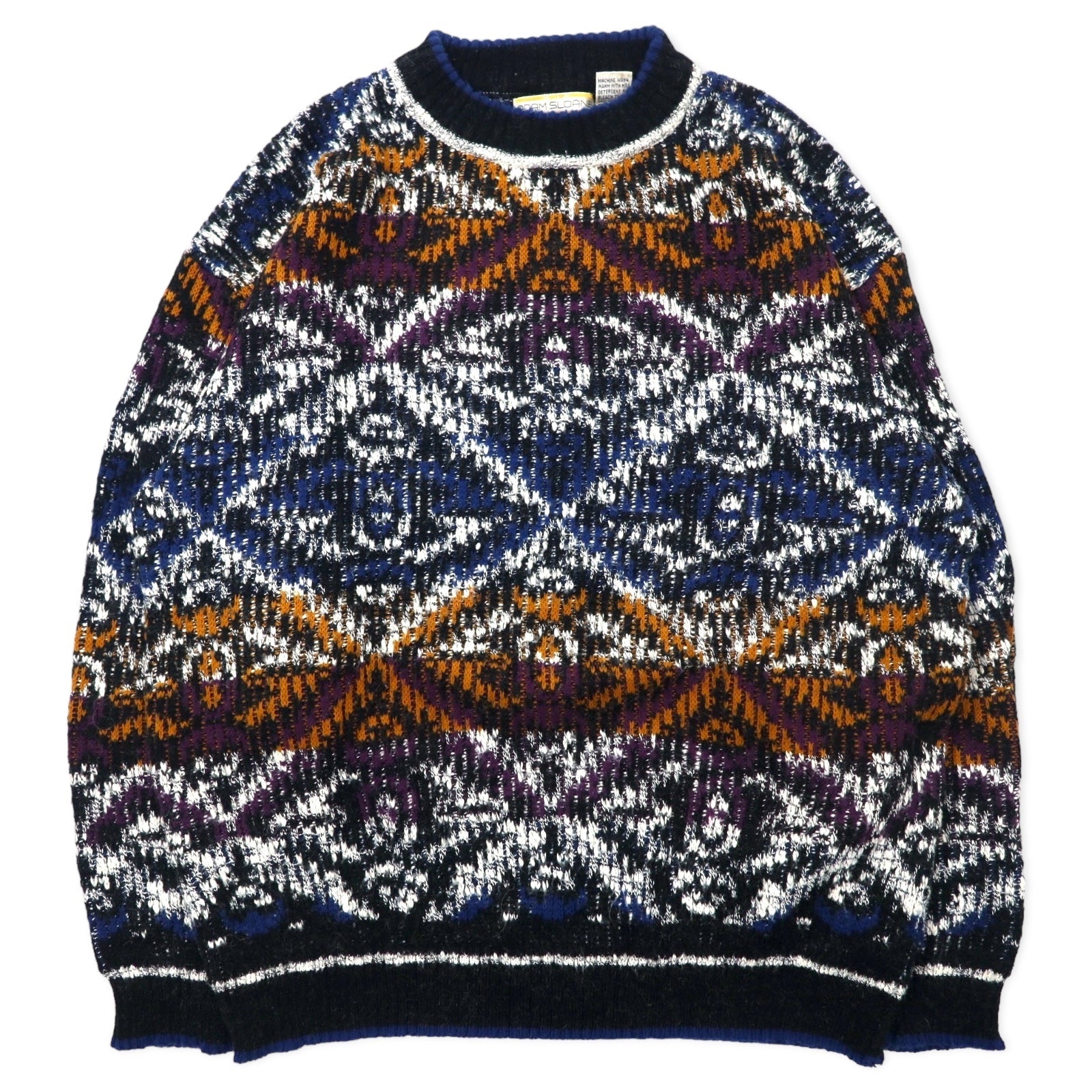 ADAM SLOANE Maglione in maglia acrilica fantasia anni '90, taglia L, multicolore