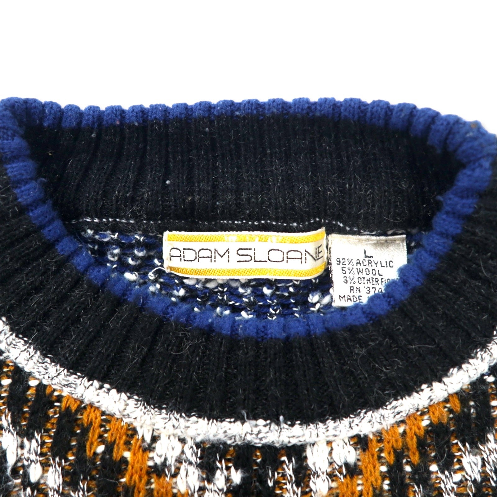 ADAM SLOANE Maglione in maglia acrilica fantasia anni '90, taglia L, multicolore