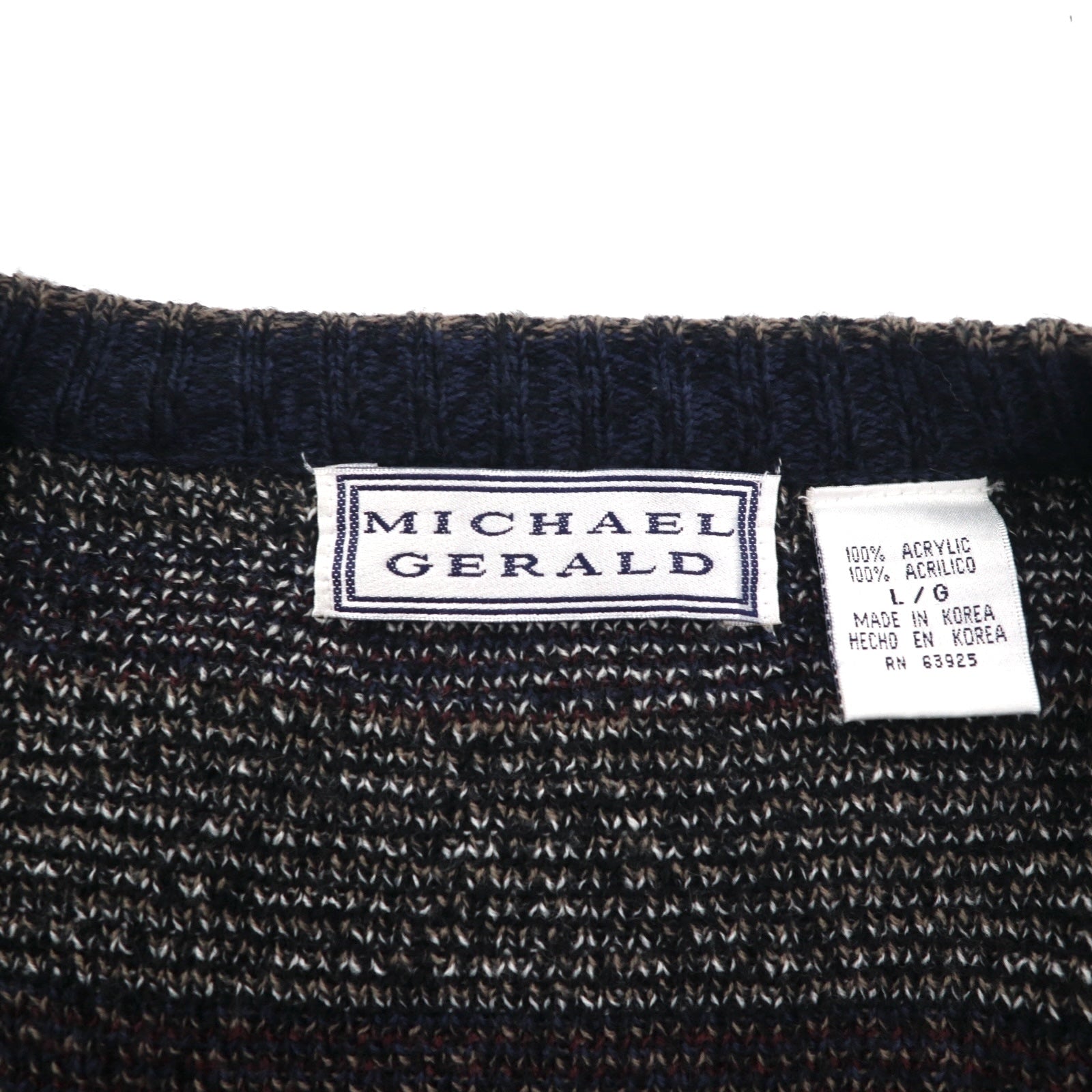 MICHAEL GERALD 90年代 総柄 ジャガードニット カーディガン L ネイビー アクリル