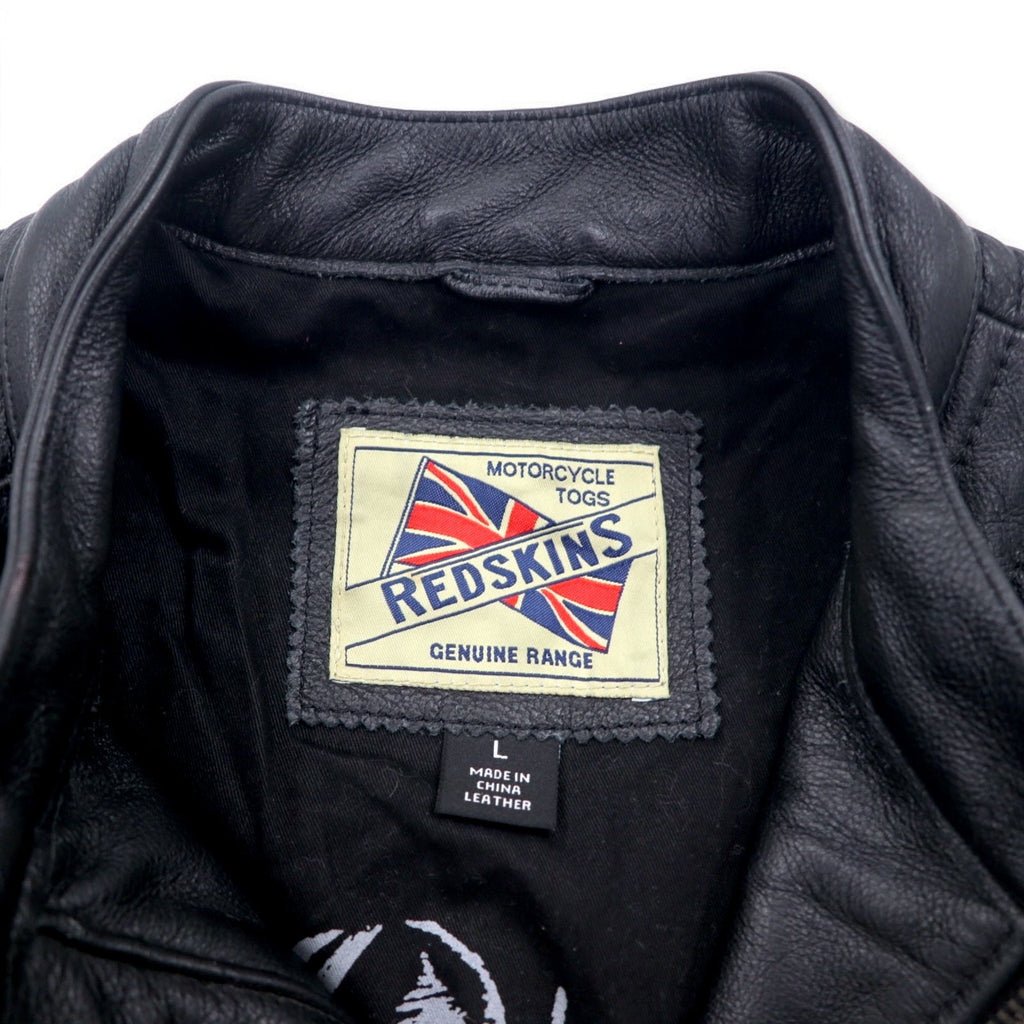 MOTORCYCLE TOGS REDSKINS シングル レザー ライダース バイカージャケット L ブラック ユニオンジャック ワッペン バックロゴ キルティング