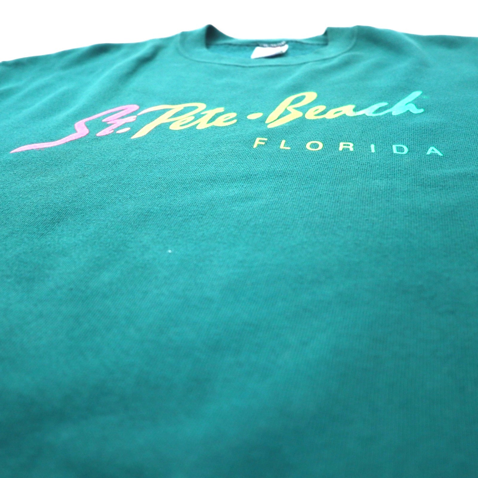 Felpa stampata JERZEES USA 90s L verde cotone St. Pete Beach FLORIDA