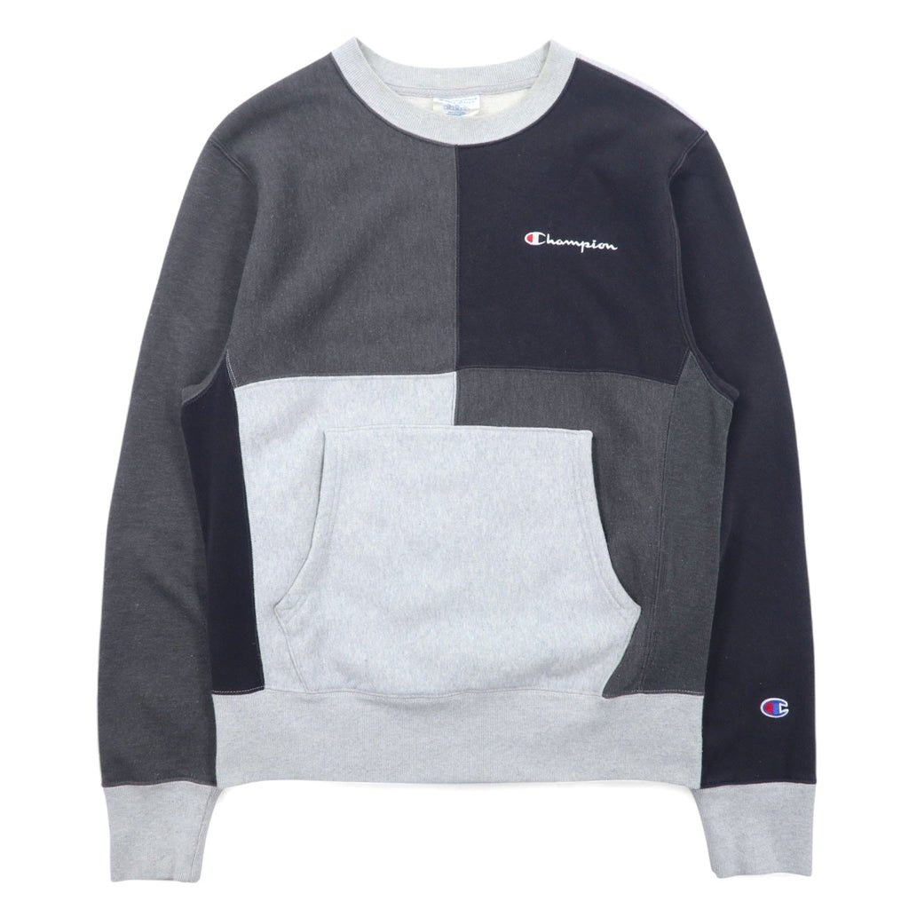 Champion Reverse Weave ricamo script logo Felpa L Grigio Cotone Color Block Etichetta Blu Replica