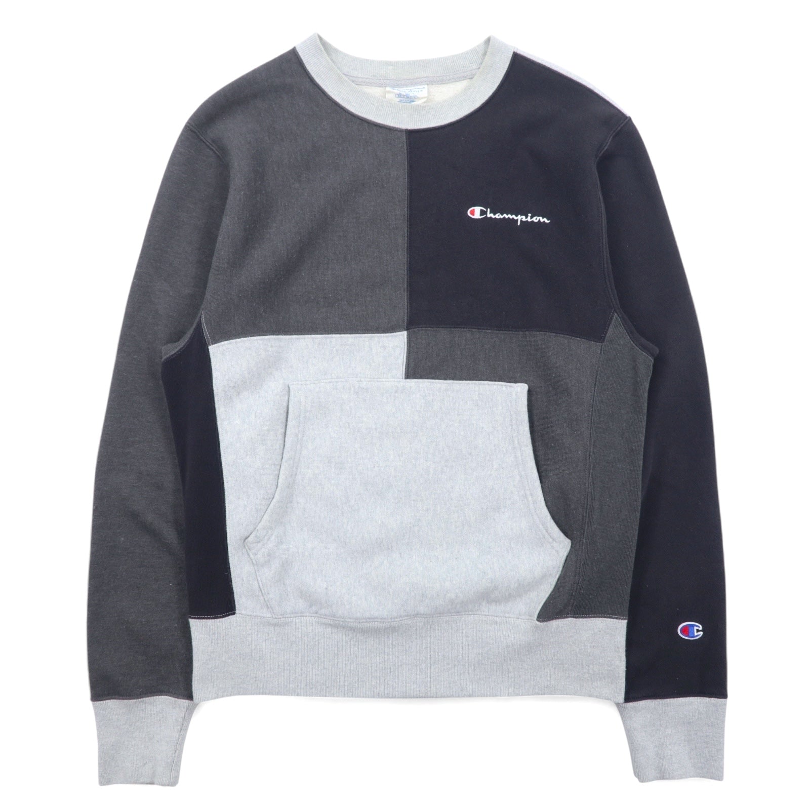 Champion Reverse Weave ricamo script logo Felpa L Grigio Cotone Color Block Etichetta Blu Replica
