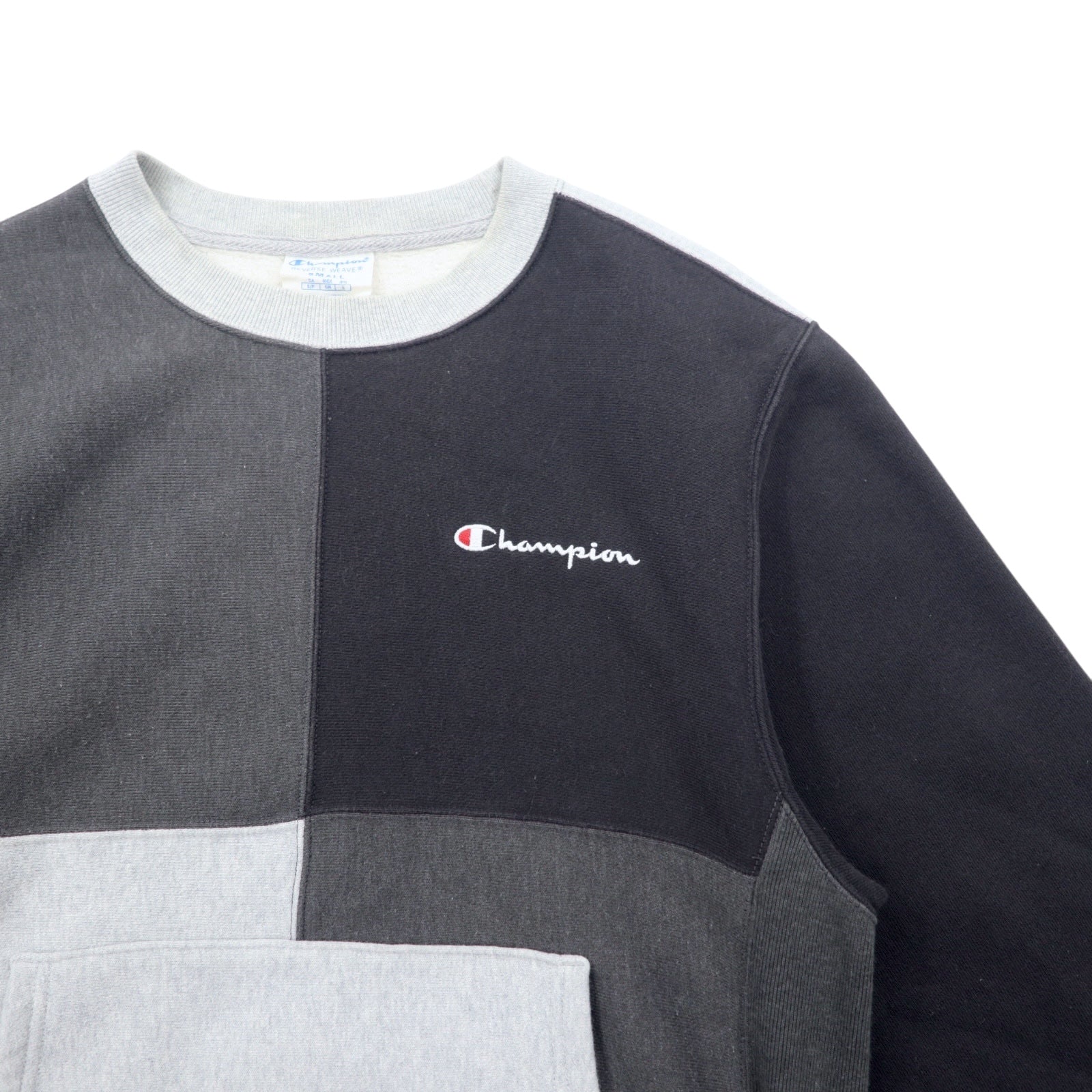Champion Reverse Weave ricamo script logo Felpa L Grigio Cotone Color Block Etichetta Blu Replica