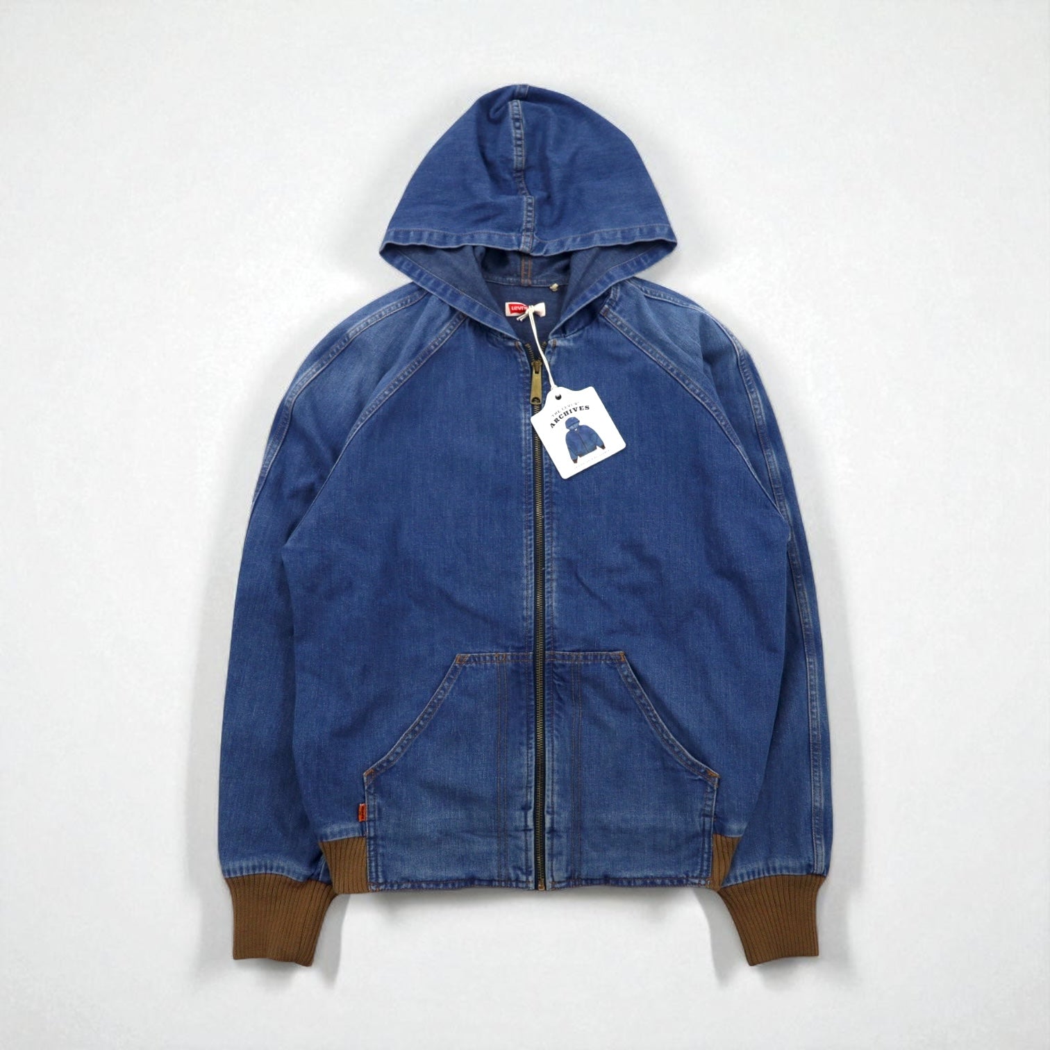 LEVI'S VINTAGE CLOTHING ( LVC ) デニム フーデッドジャケット ジップパーカー M  オレンジタブ ORANGE TAB HOODED JACKET A2217-0000 未使用品 TALONジップ デカ五角形 ARCHIVES