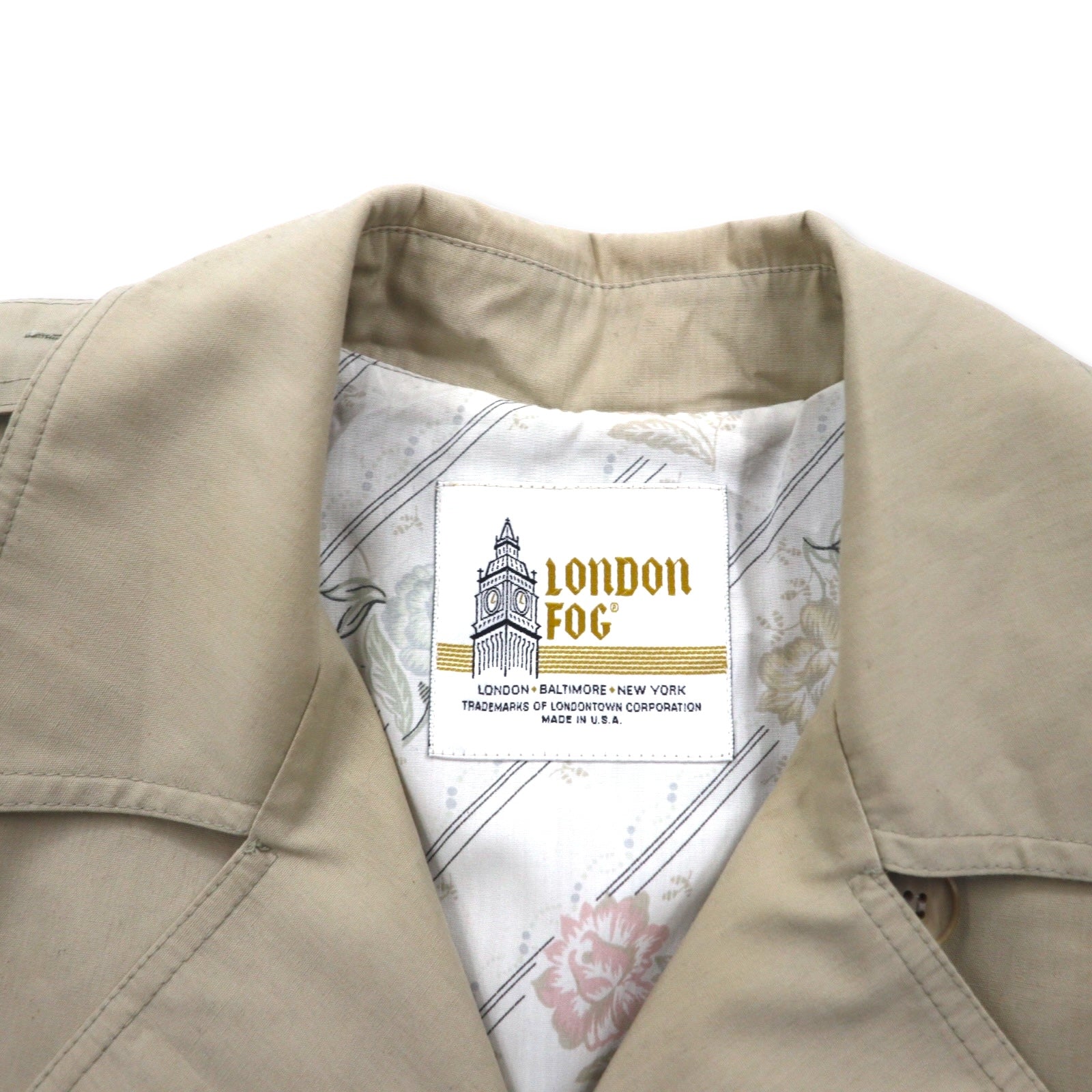 LONDON FOG Anni '90 Trench Coat Made in USA XL Beige Poliestere Cotone Fodera floreale