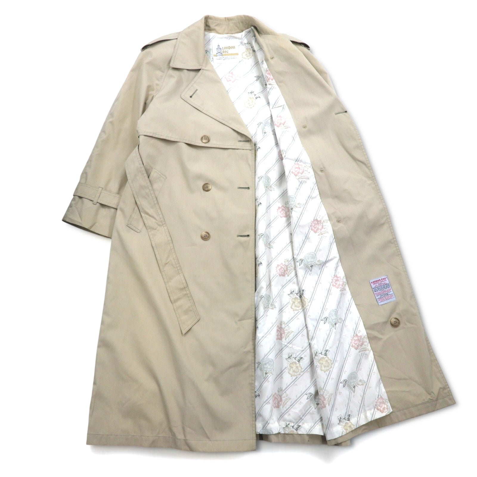 LONDON FOG Anni '90 Trench Coat Made in USA XL Beige Poliestere Cotone Fodera floreale