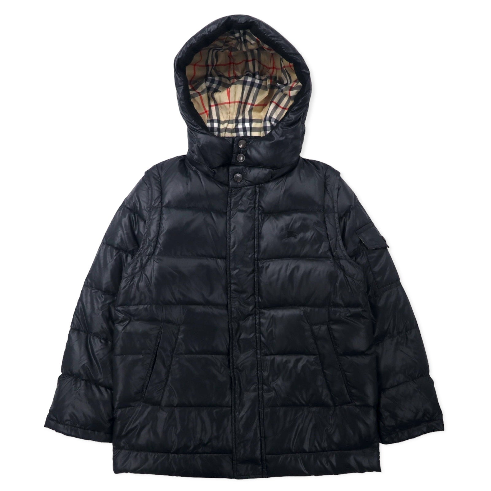 BURBERRY piumino 2 vie smanicato S nero nylon cappuccio staccabile maniche staccabili logo ricamato fodera Nova Check