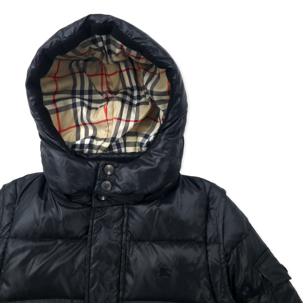 BURBERRY piumino 2 vie smanicato S nero nylon cappuccio staccabile maniche staccabili logo ricamato fodera Nova Check