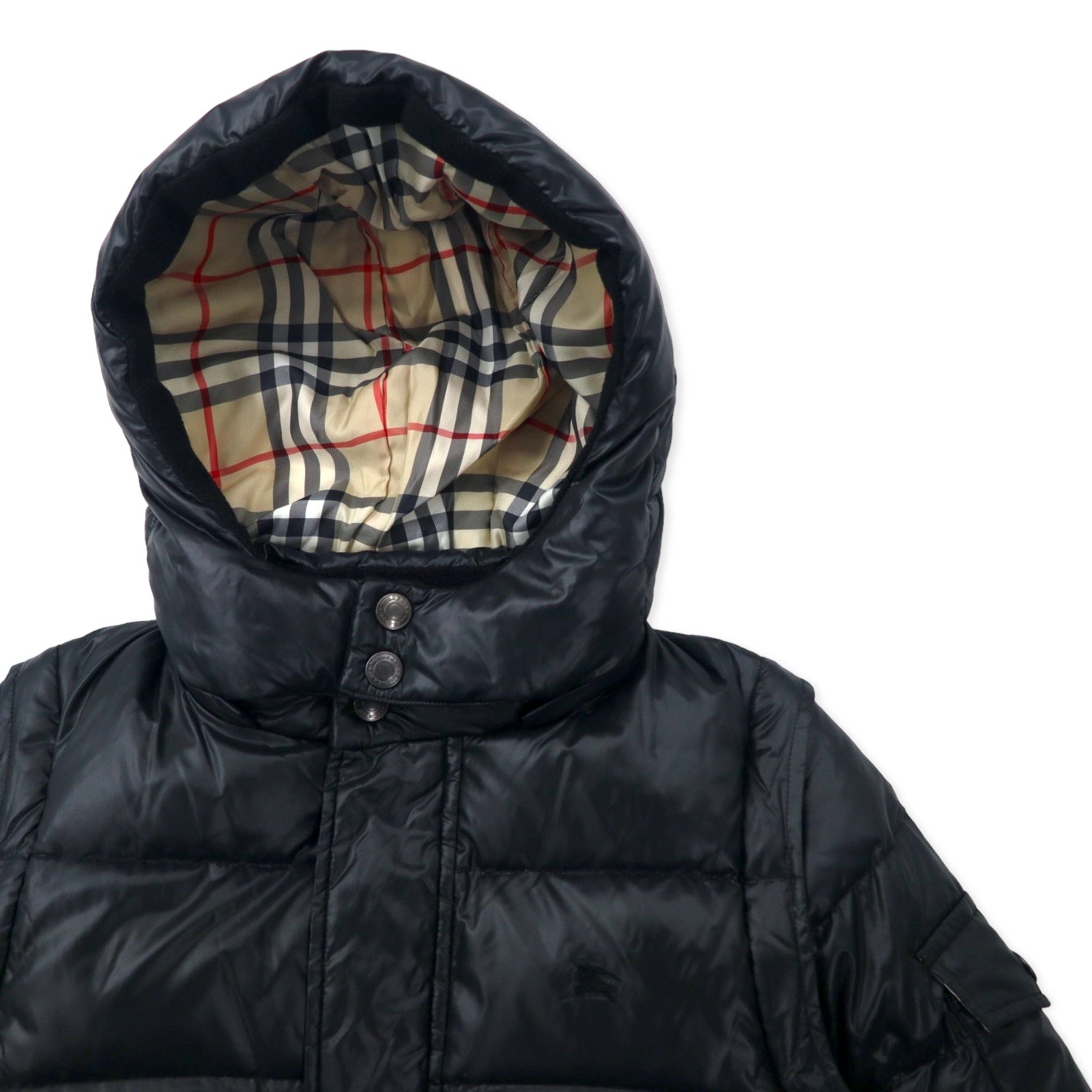BURBERRY piumino 2 vie smanicato S nero nylon cappuccio staccabile maniche staccabili logo ricamato fodera Nova Check