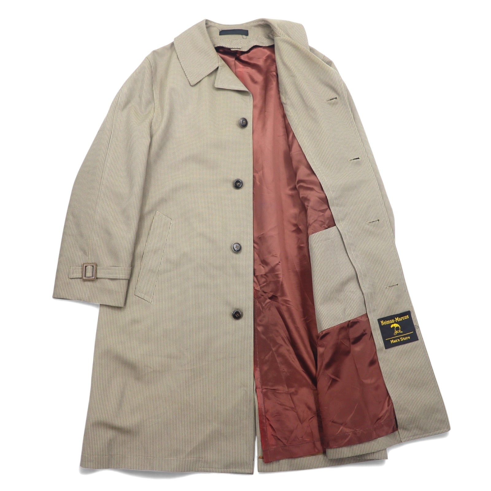 Anni '80 Neiman-Marcus Trench coat Pied de Poule 40 Grigio Beige RASCHEL WARP KNIT