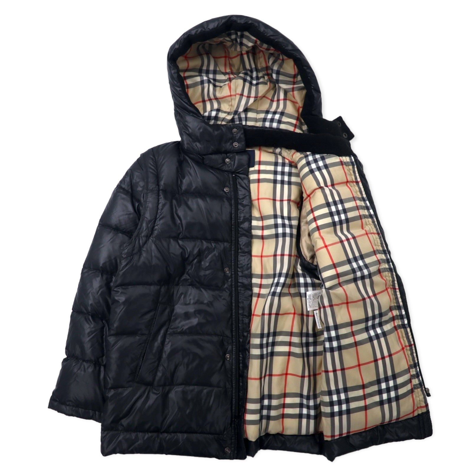 BURBERRY piumino 2 vie smanicato S nero nylon cappuccio staccabile maniche staccabili logo ricamato fodera Nova Check