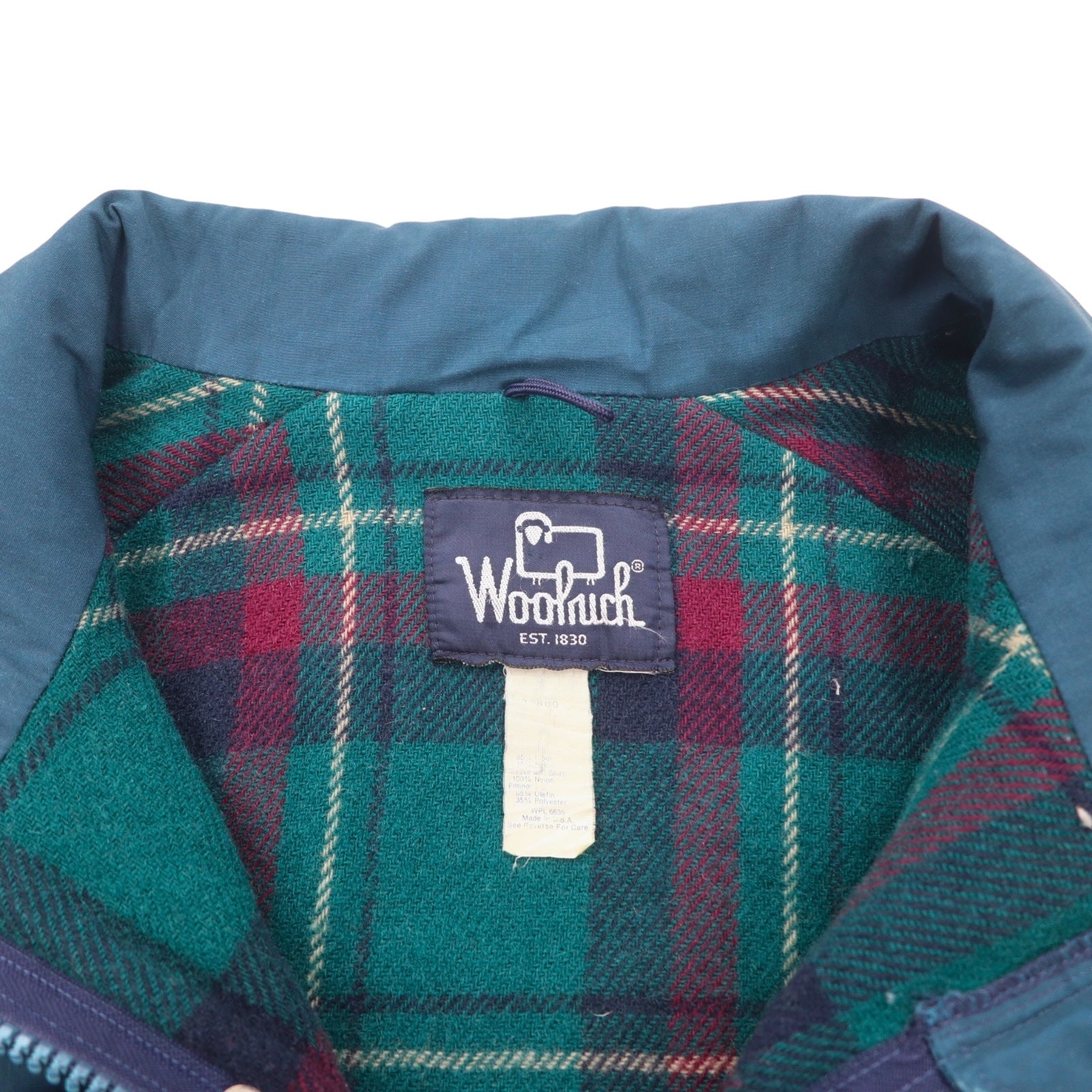 Woolrich giacca isolante anni '80 Made in USA taglia L nylon blu doppia zip fodera a quadri imbottitura coulisse