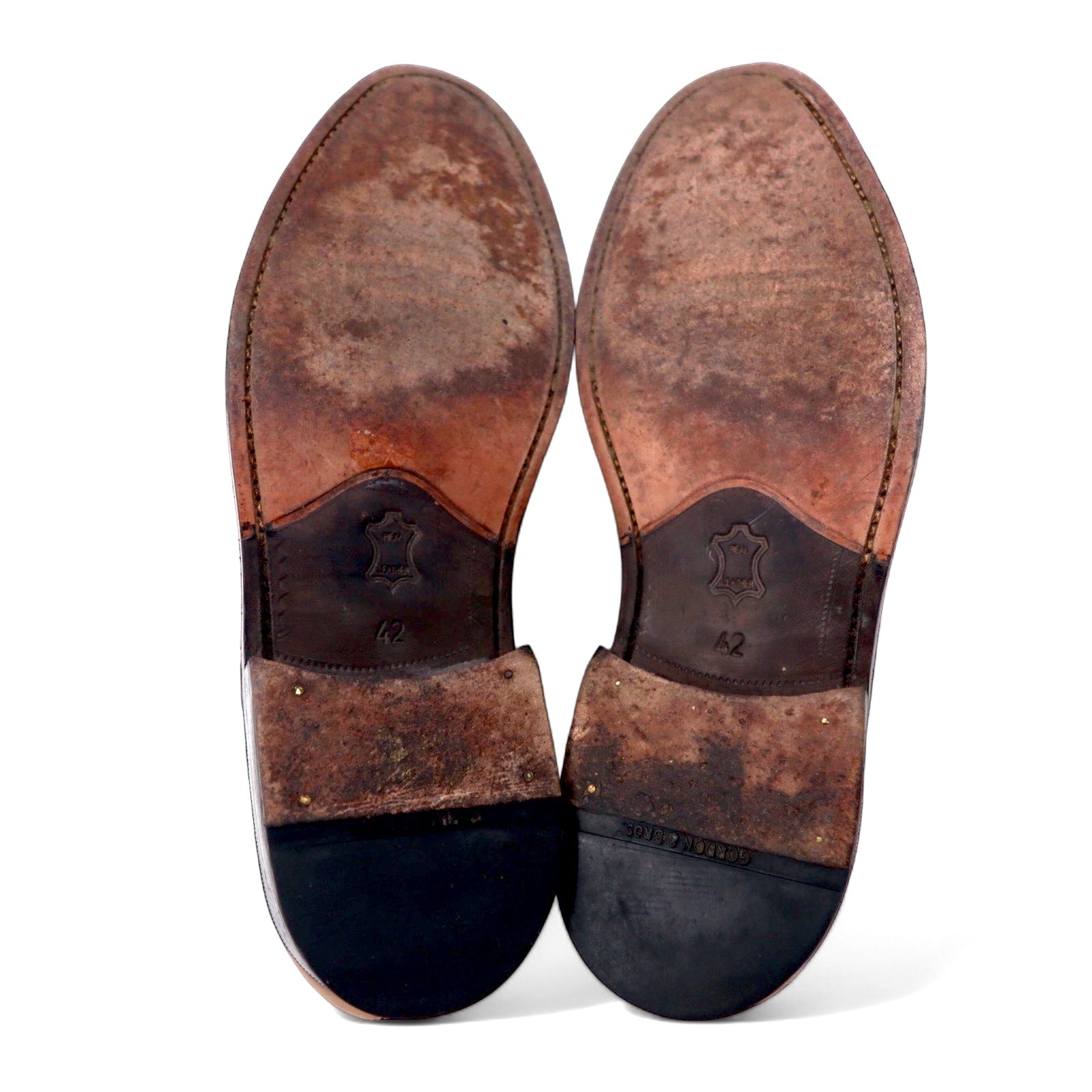 GORDON & BROS. Scarpe da campagna in pelle marrone con punta ad ala a medaglione 26cm
