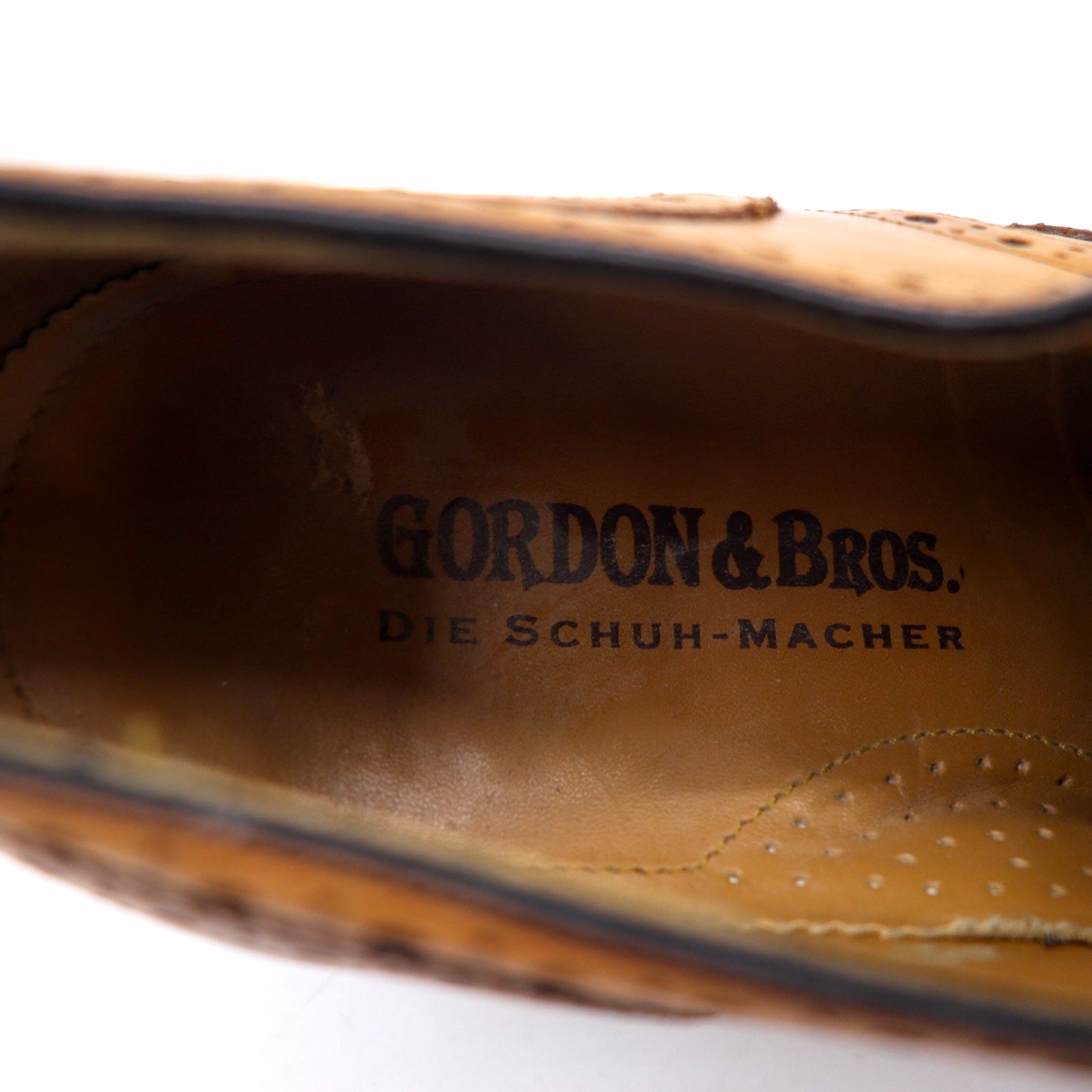 GORDON & BROS. Scarpe da campagna in pelle marrone con punta ad ala a medaglione 26cm