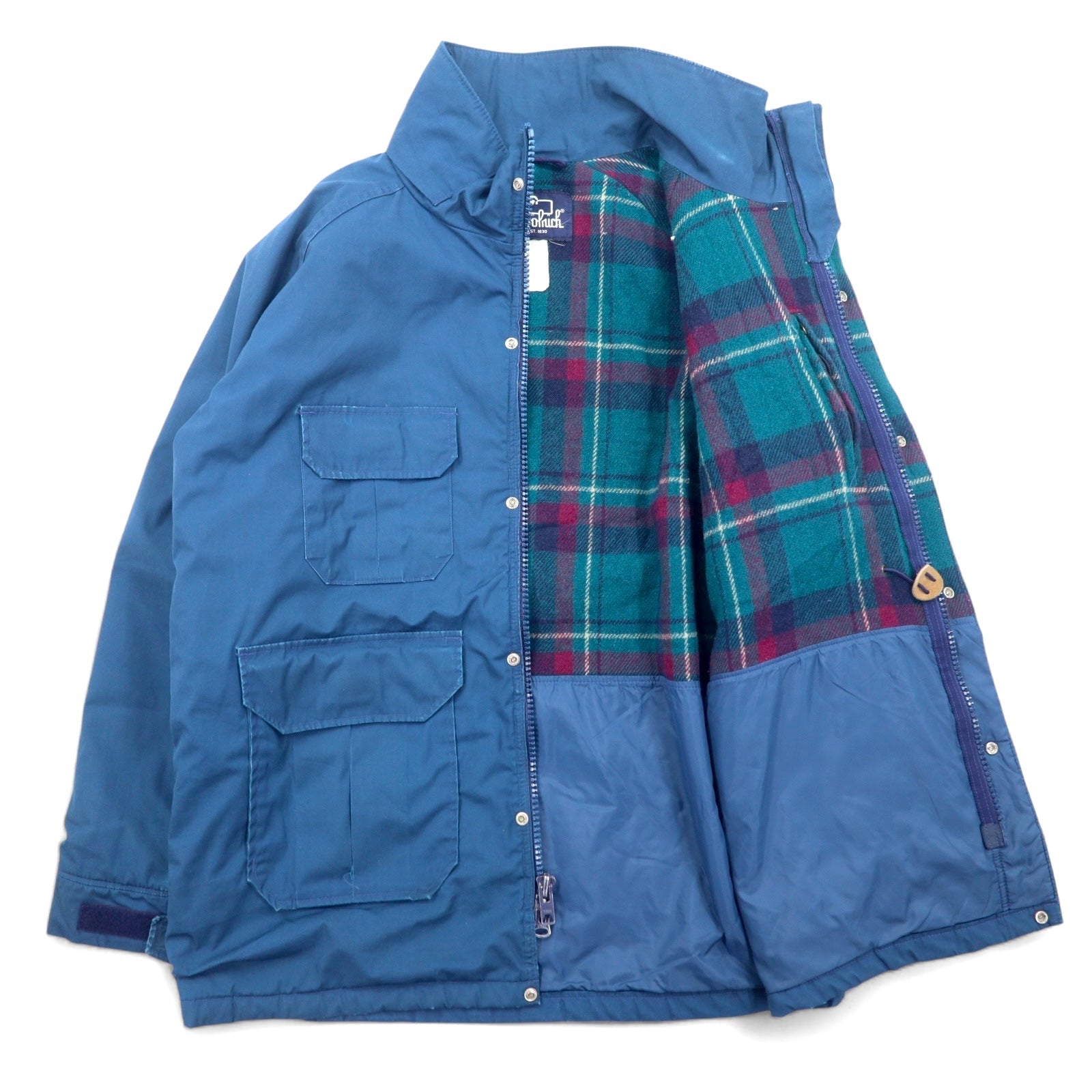 Woolrich giacca isolante anni '80 Made in USA taglia L nylon blu doppia zip fodera a quadri imbottitura coulisse