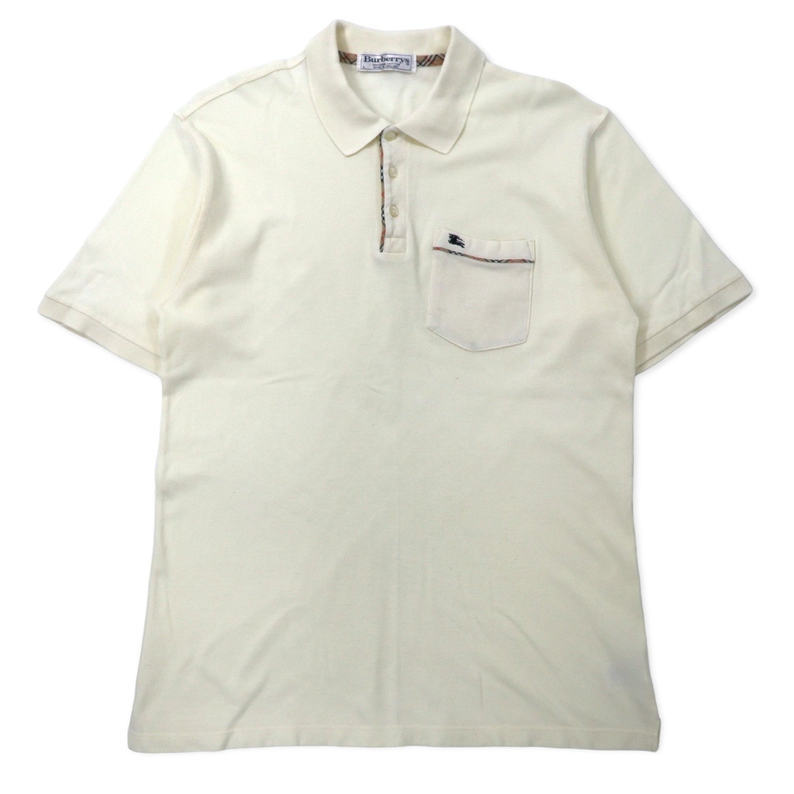 Polo Burberrys, made in England, con inserti Nova Check, taglia L, colore crema, in cotone