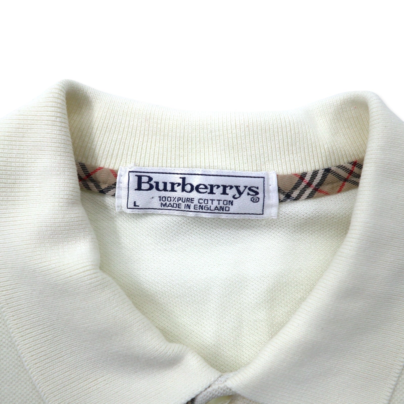 Polo Burberrys, made in England, con inserti Nova Check, taglia L, colore crema, in cotone