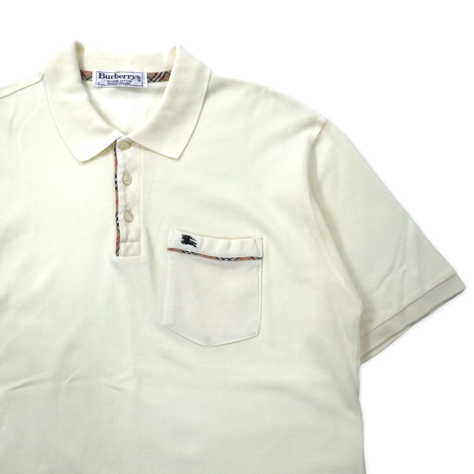 Polo Burberrys, made in England, con inserti Nova Check, taglia L, colore crema, in cotone