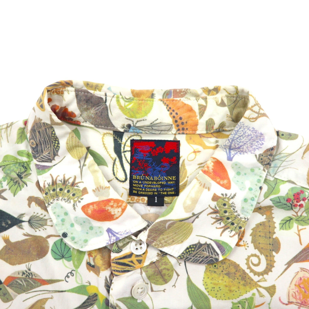 BRU NA BOINNE Biology Shirt Jacket M Bianco Cotone Fantasia Generale 4202 Prodotto in Giappone