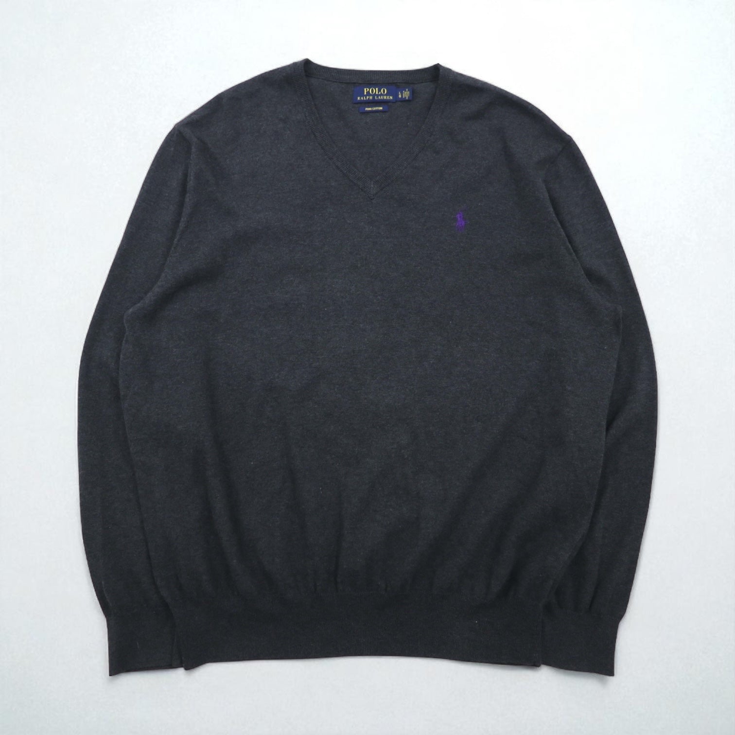 Polo Ralph Lauren Vネック ピマコットン ニット セーター L グレー スモールポニー刺繍