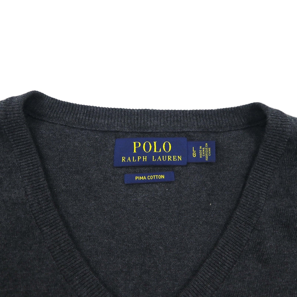 Polo Ralph Lauren Vネック ピマコットン ニット セーター L グレー スモールポニー刺繍