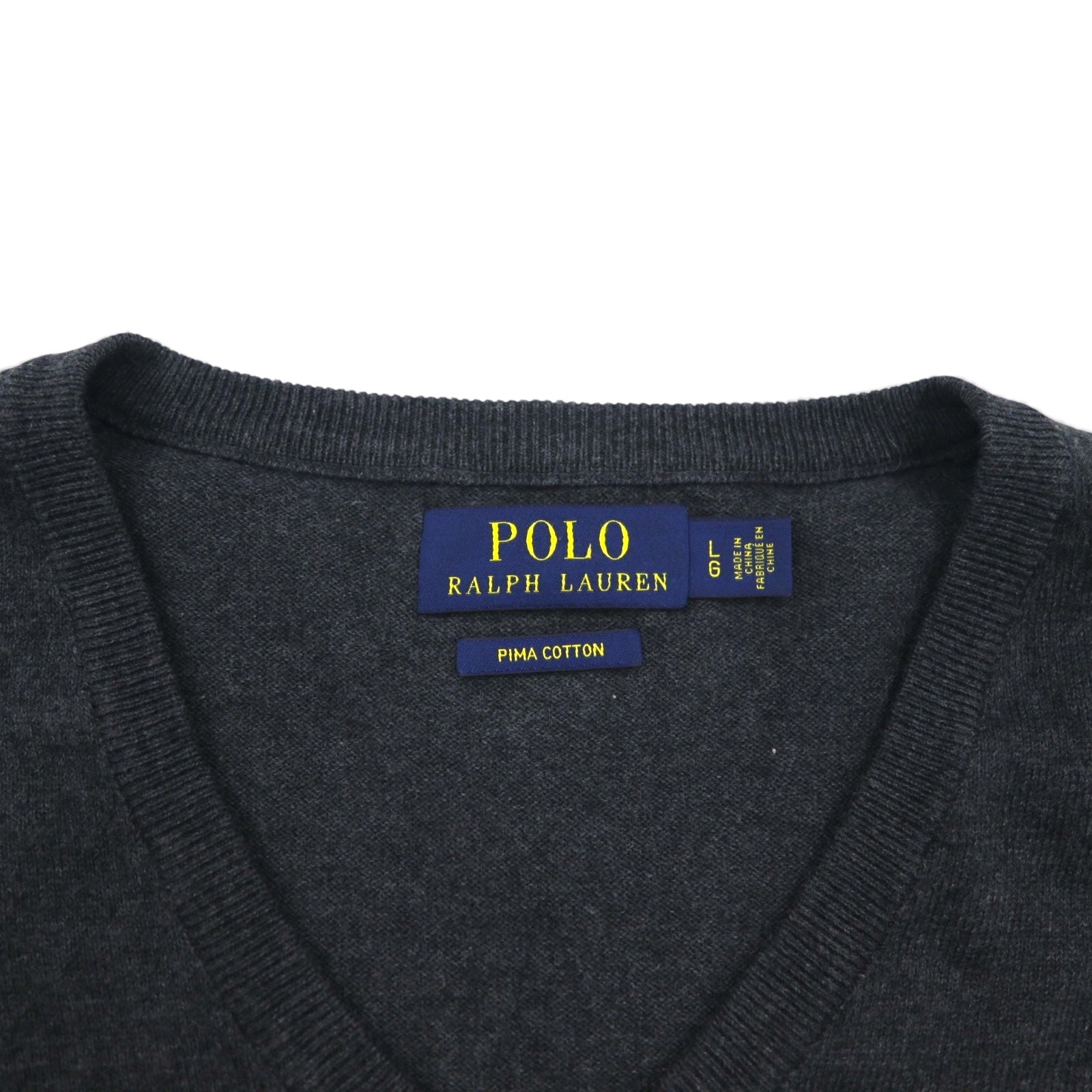 Polo Ralph Lauren Vネック ピマコットン ニット セーター L グレー スモールポニー刺繍
