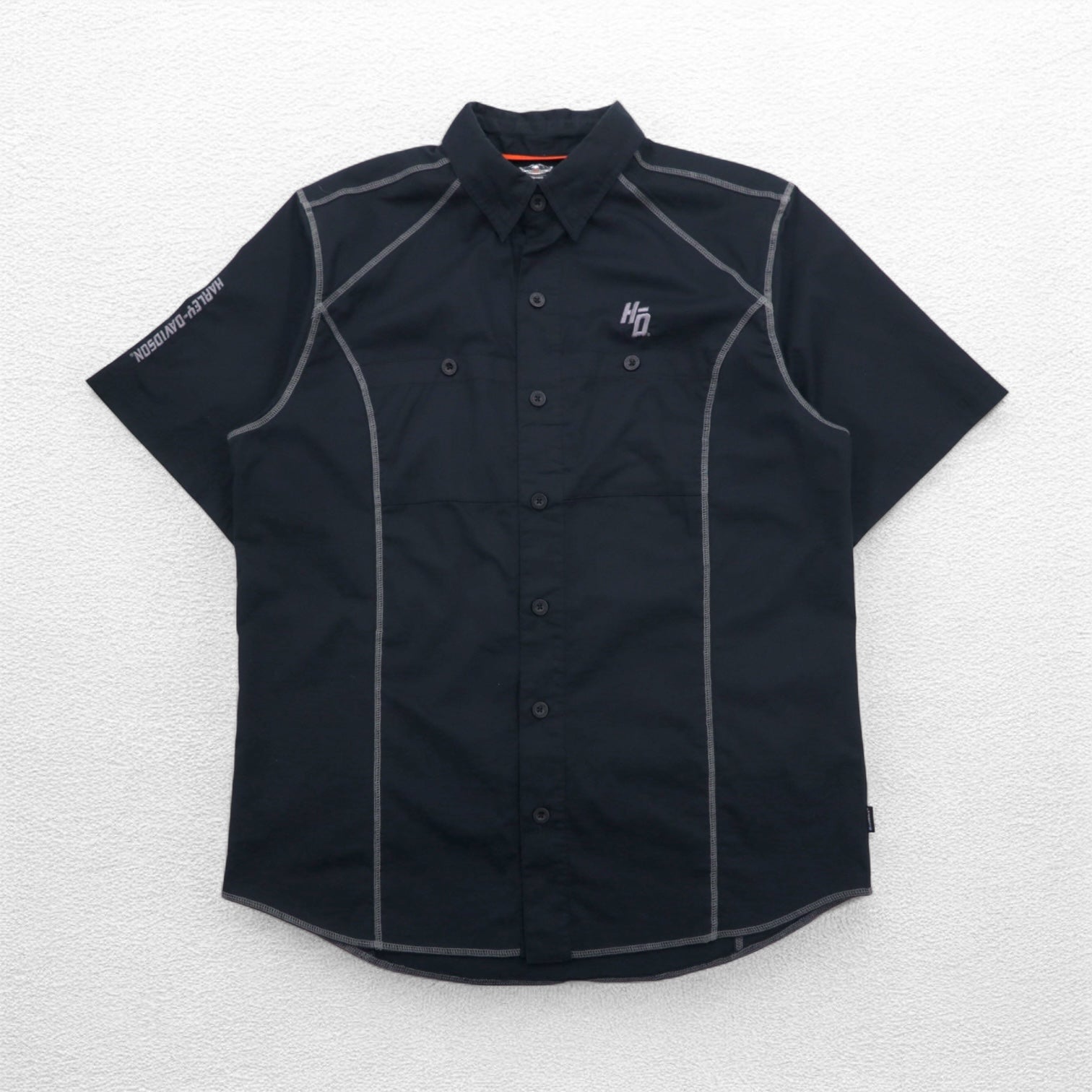 HARLEY DAVIDSON Camicia da Lavoro a Maniche Corte L Nera Doppia Tasca Ricamo Logo