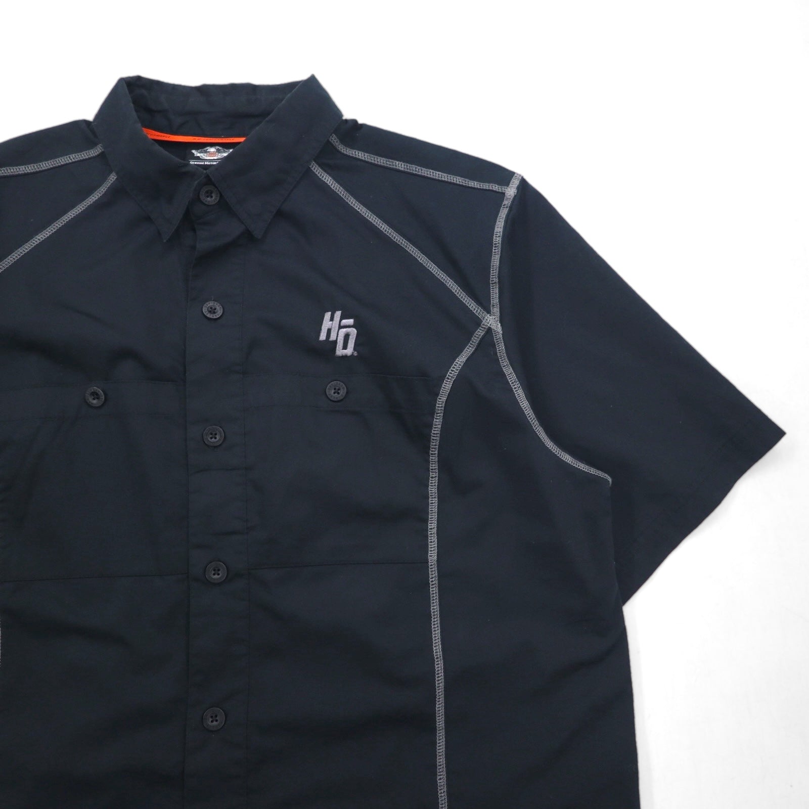 HARLEY DAVIDSON Camicia da Lavoro a Maniche Corte L Nera Doppia Tasca Ricamo Logo