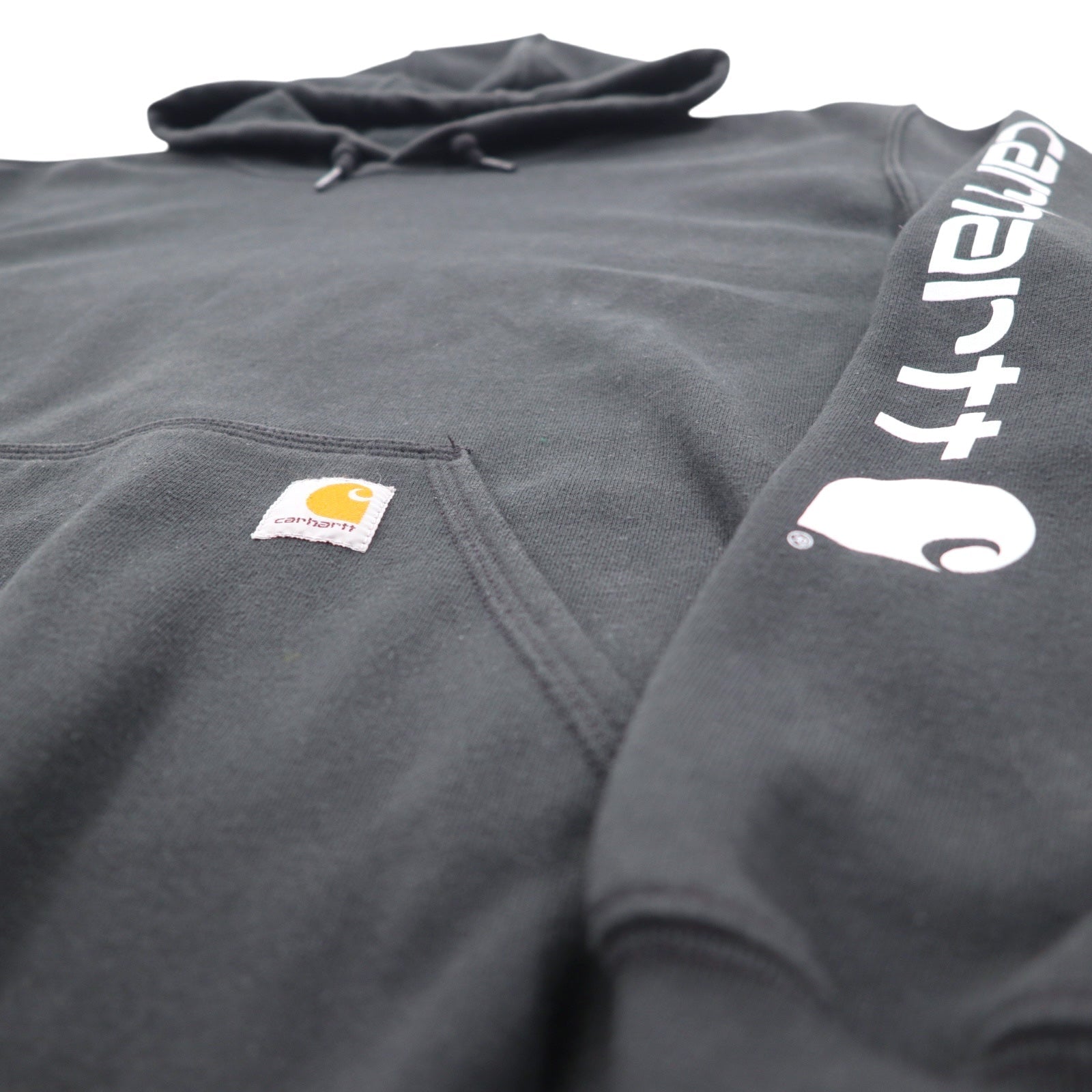 Carhartt ORIGINAL FIT プルオーバーパーカー 2XL ブラック コットン 裏起毛 袖ロゴ MIDWEIGHT HOODED LOGO SWEATSHIRT K288 メキシコ製