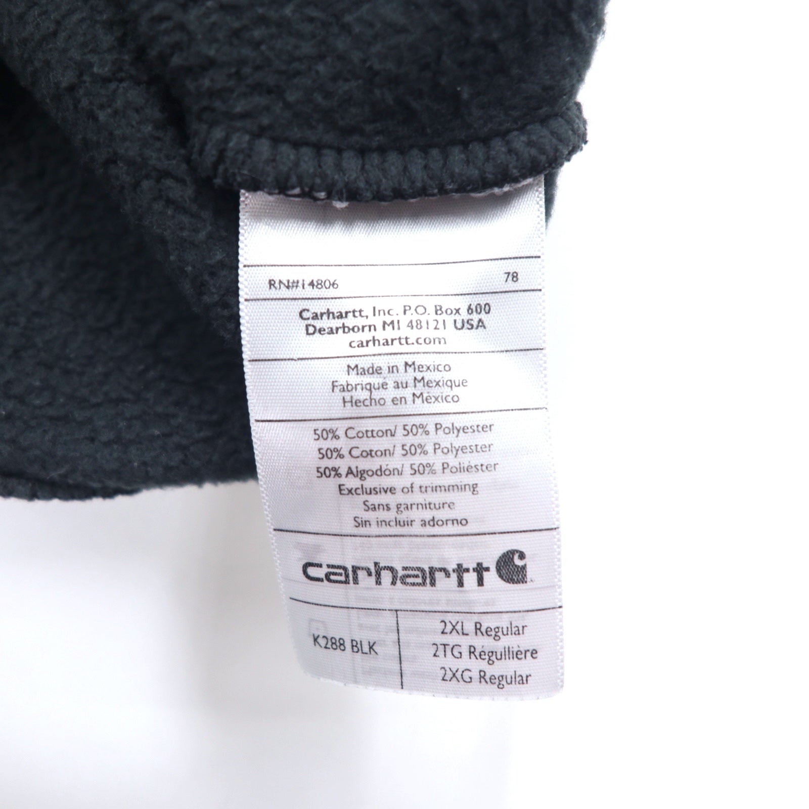 Carhartt ORIGINAL FIT プルオーバーパーカー 2XL ブラック コットン 裏起毛 袖ロゴ MIDWEIGHT HOODED LOGO SWEATSHIRT K288 メキシコ製