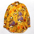 TRUSSARDI anni '90 - Camicia vintage fantasia all-over, arancione, rayon, taglia XL, made in Japan