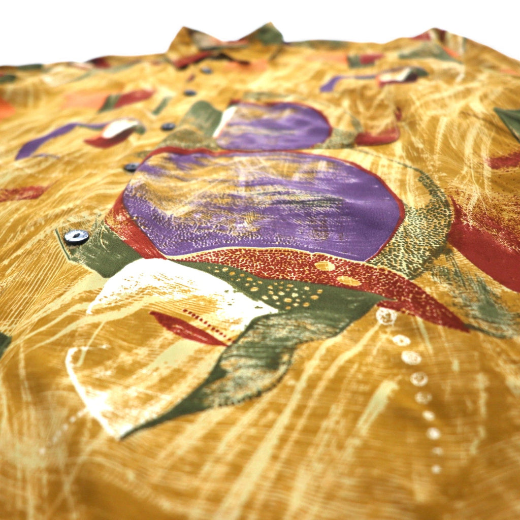 TRUSSARDI anni '90 - Camicia vintage fantasia all-over, arancione, rayon, taglia XL, made in Japan