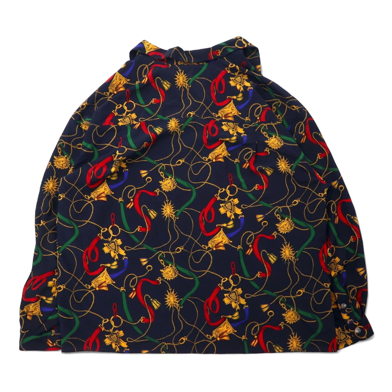 Camicia aperta da donna CHAUS anni '80 stile retrò, taglia 18W, blu navy, fantasia in poliestere