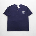 T-shirt henley a righe blu navy con cucitura singola COTTON DELUXE anni '90 di fabbricazione USA, taglia 2XL, marca BRANSON, nuova con cartellino.