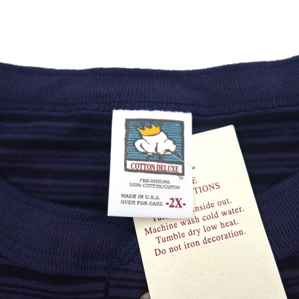 T-shirt henley a righe blu navy con cucitura singola COTTON DELUXE anni '90 di fabbricazione USA, taglia 2XL, marca BRANSON, nuova con cartellino.