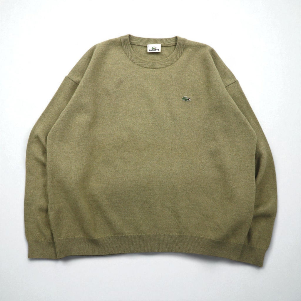 LACOSTE クルーネック セーター ニット L ベージュ ウール ワンポイントロゴ