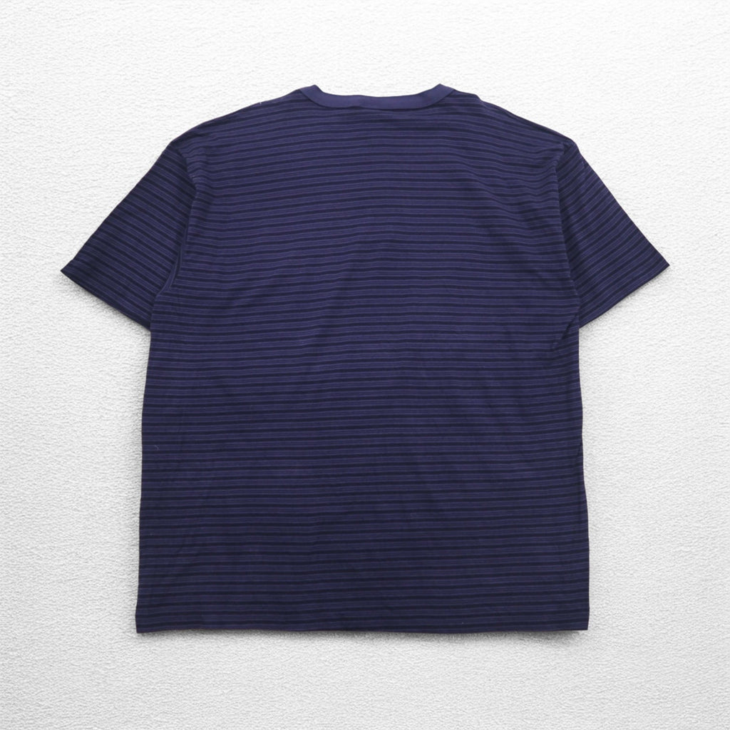 T-shirt henley a righe blu navy con cucitura singola COTTON DELUXE anni '90 di fabbricazione USA, taglia 2XL, marca BRANSON, nuova con cartellino.