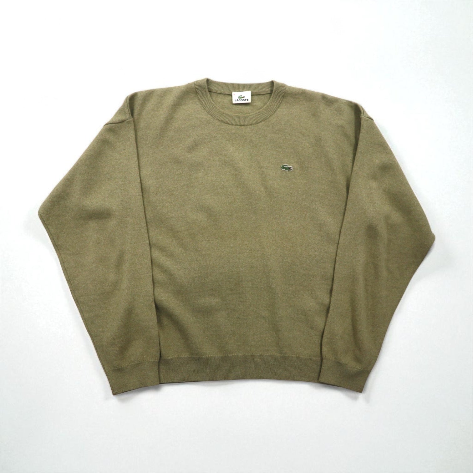 LACOSTE クルーネック セーター ニット L ベージュ ウール ワンポイントロゴ