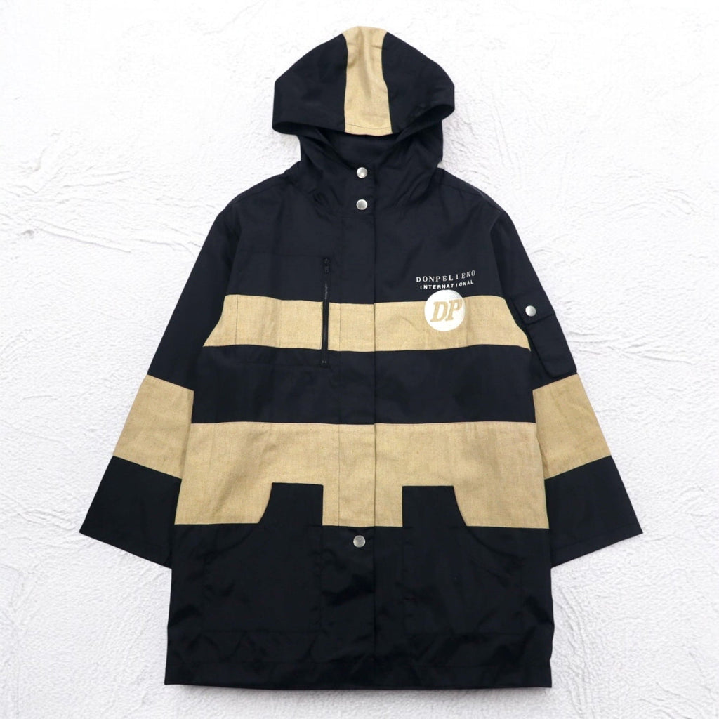 Anni '90 DON PELIENO Giacca in nylon con cappuccio XL nera, inserti in materiali diversi