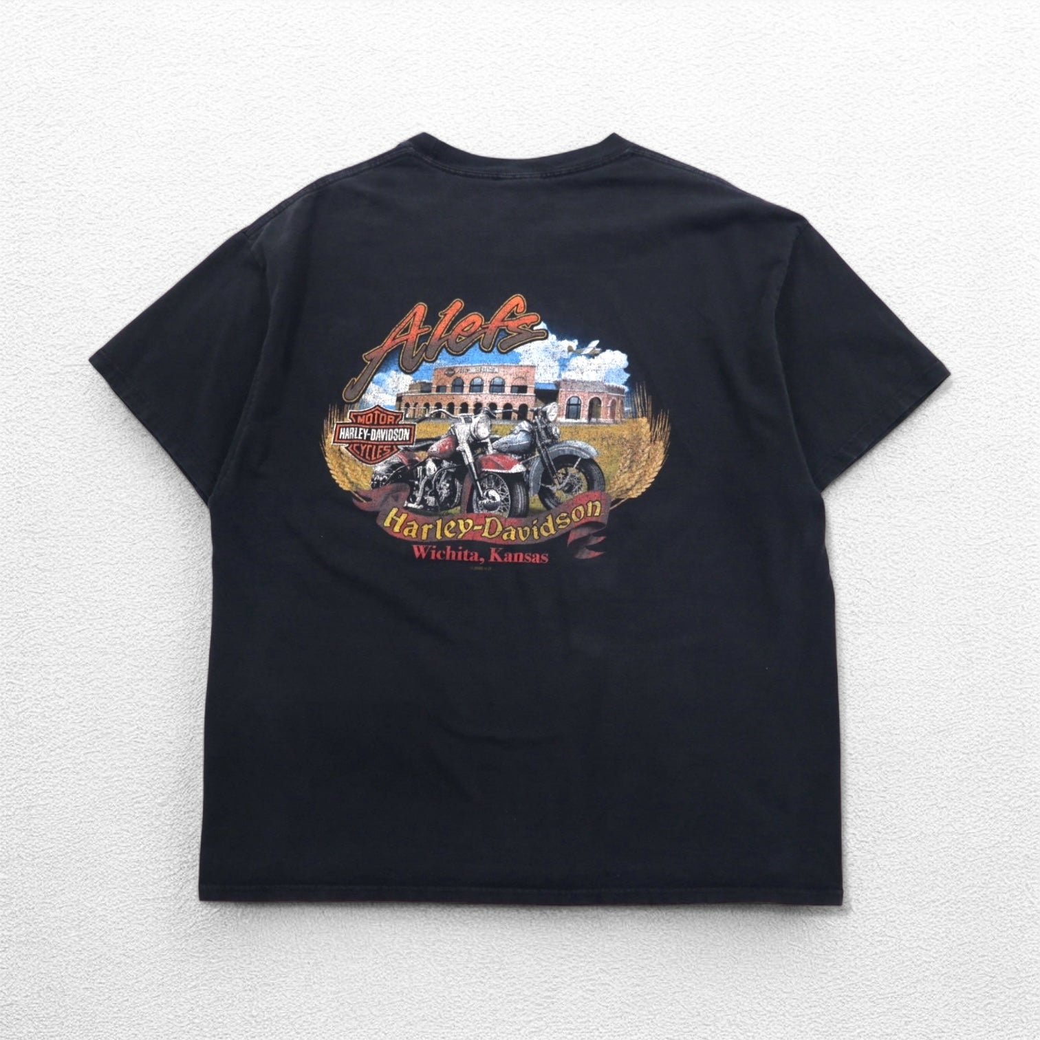 T-Shirt HARLEY DAVIDSON Stampa Fronte-Retro XL Nera Hanes BEEFY-T Fabbricata in Honduras