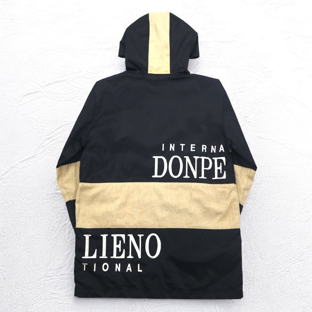 Anni '90 DON PELIENO Giacca in nylon con cappuccio XL nera, inserti in materiali diversi
