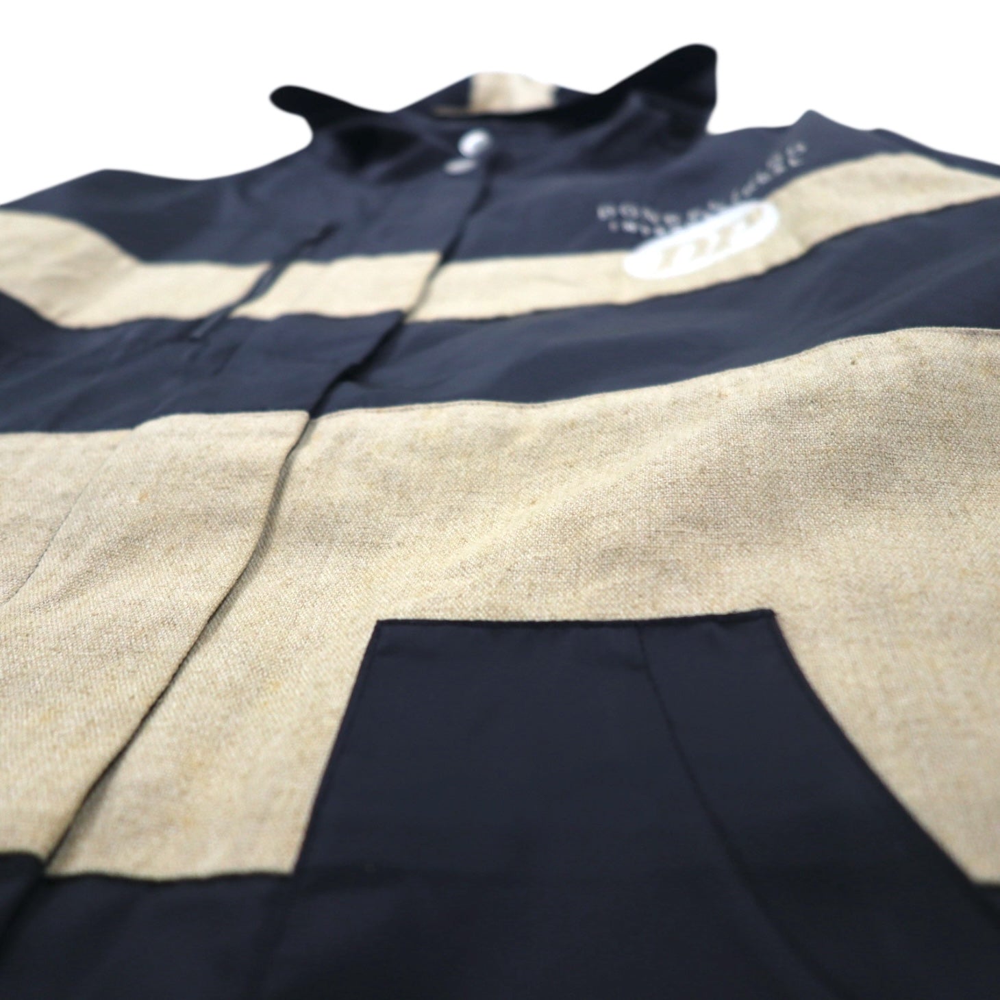 Anni '90 DON PELIENO Giacca in nylon con cappuccio XL nera, inserti in materiali diversi