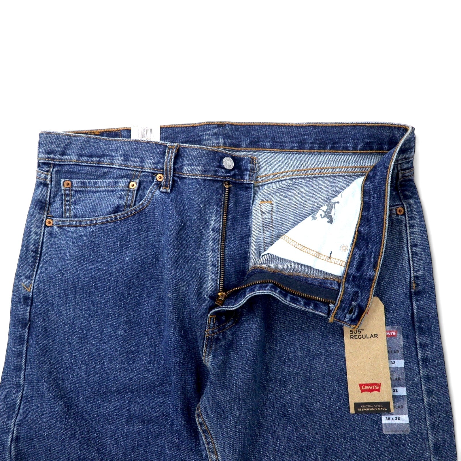 Jeans Levi's 505 regular straight in denim, taglia 36, blu, in cotone, chiusura con cerniera, articolo nuovo con etichette.