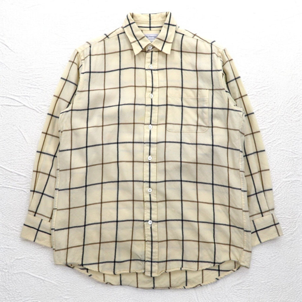 Burberrys anni '90 camicia di flanella vintage M a quadri beige lana Made in Japan