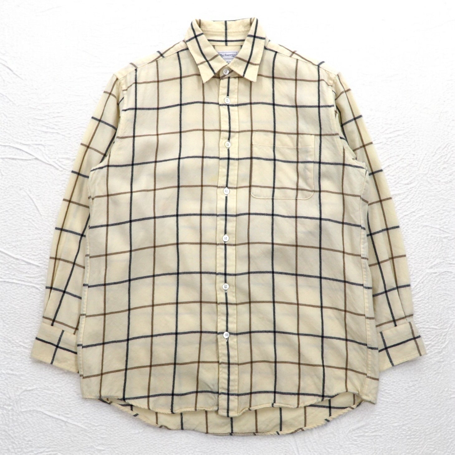 Burberrys anni '90 camicia di flanella vintage M a quadri beige lana Made in Japan