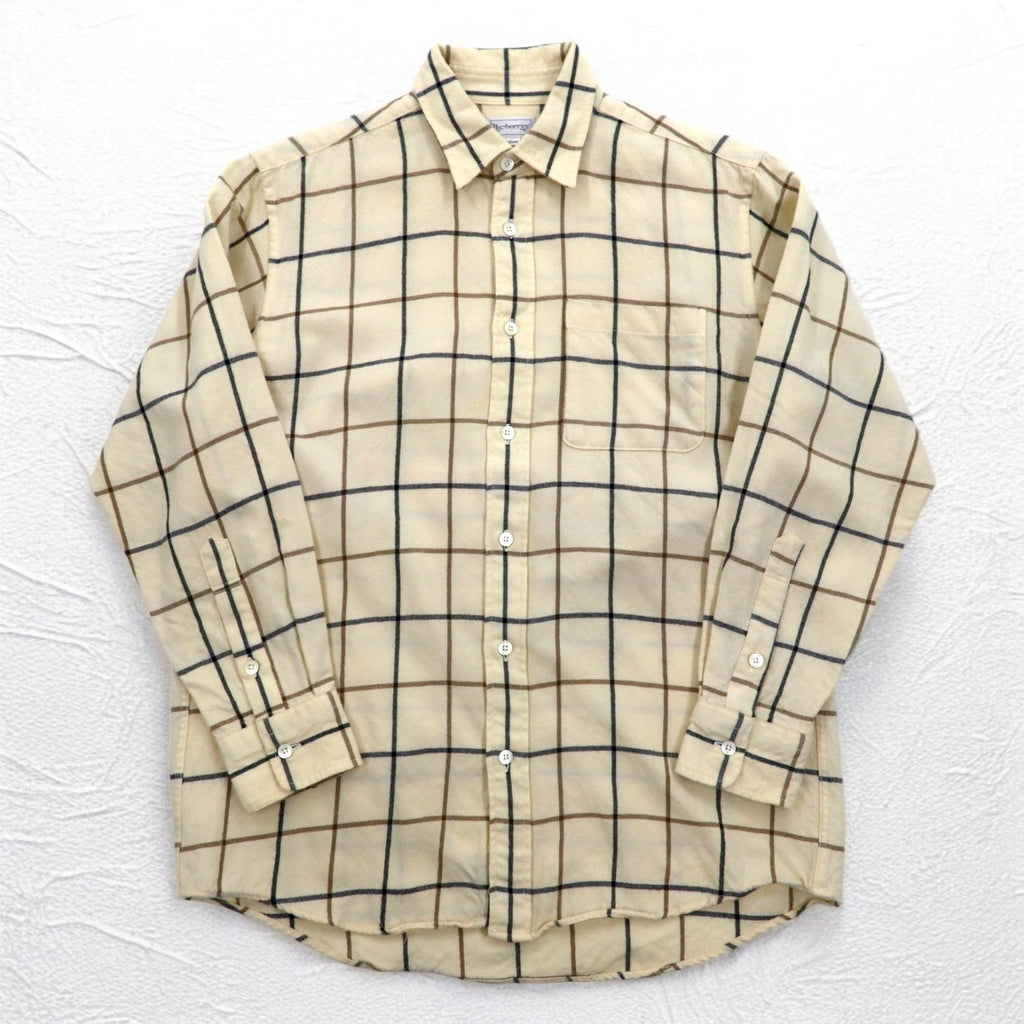 Burberrys anni '90 camicia di flanella vintage M a quadri beige lana Made in Japan