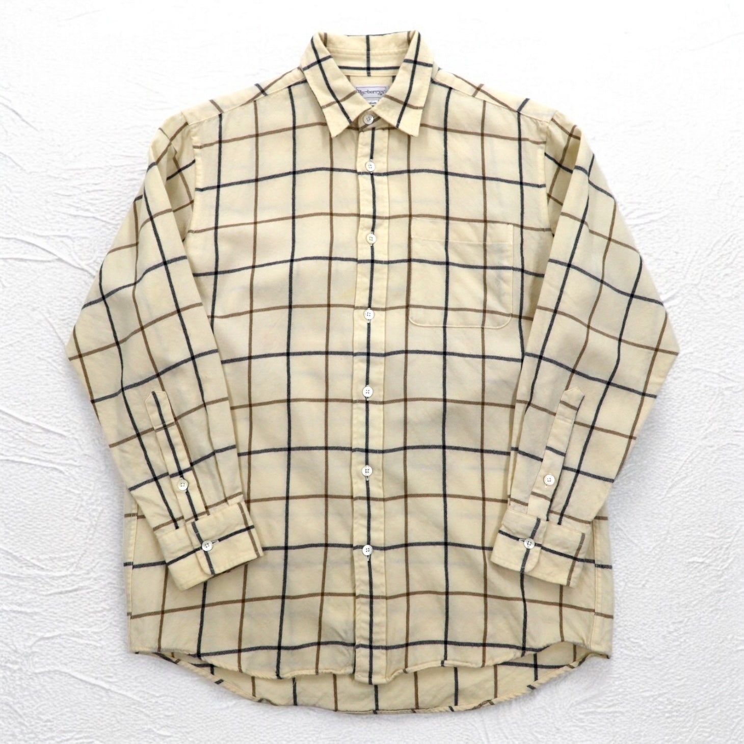 Burberrys anni '90 camicia di flanella vintage M a quadri beige lana Made in Japan