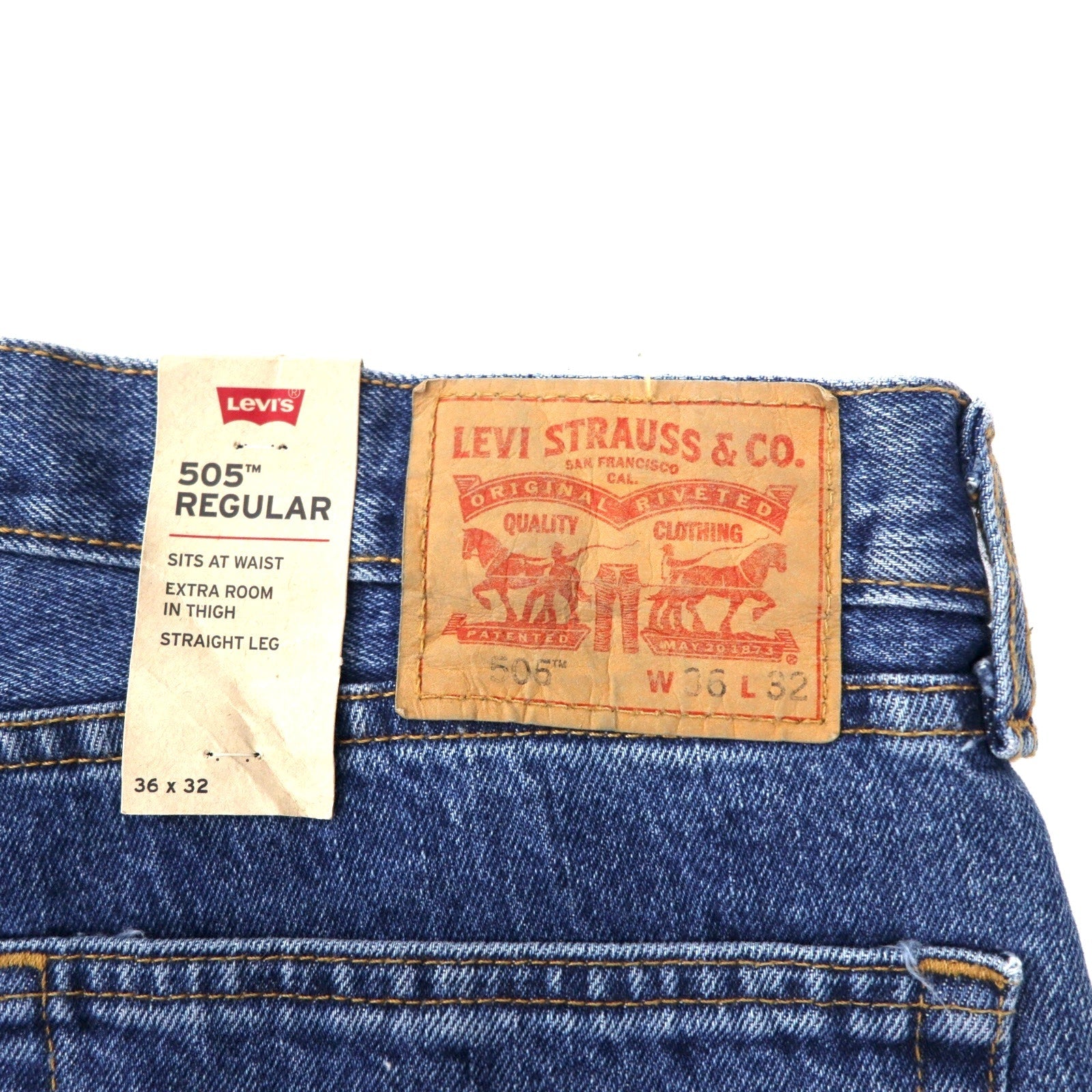 Jeans Levi's 505 regular straight in denim, taglia 36, blu, in cotone, chiusura con cerniera, articolo nuovo con etichette.