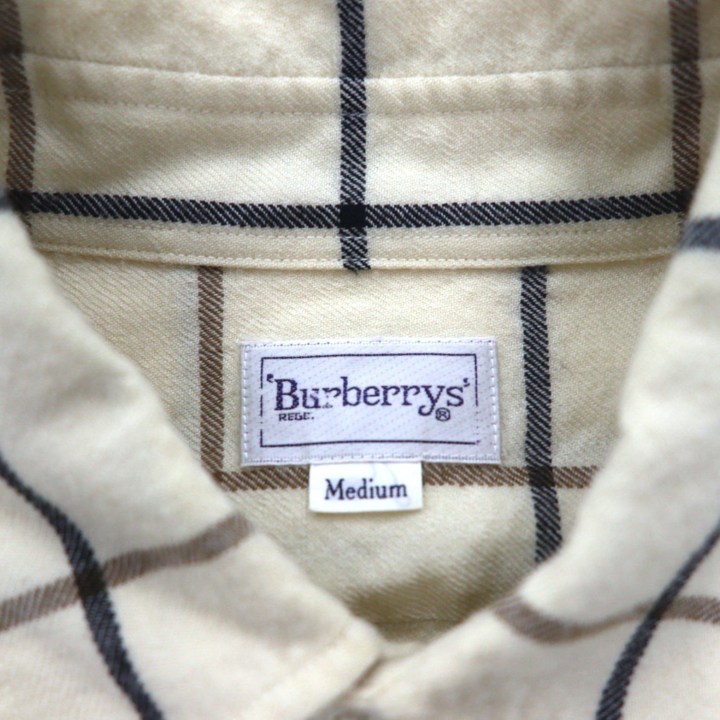 Burberrys anni '90 camicia di flanella vintage M a quadri beige lana Made in Japan